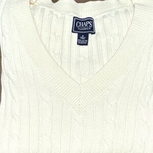 CHAPS Sweater Womens S Cotton Cable Knit V-Neck Pullover Ivory